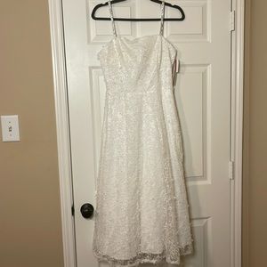 Aqua formal white floral rhinestone straps dress size 6
